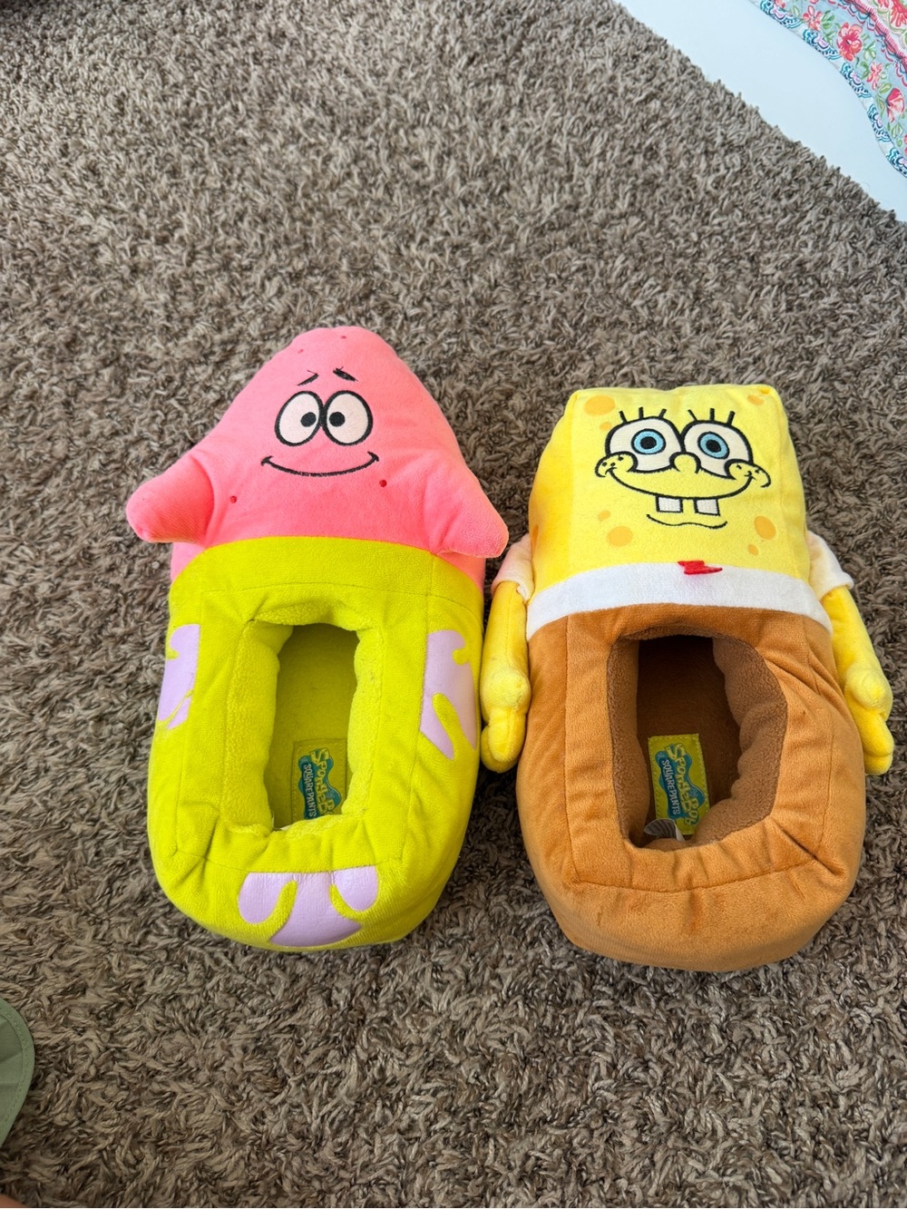 Nickelodeon SpongeBob & Patrick Plush Kids Slippers - Yellow, Pink, Brown